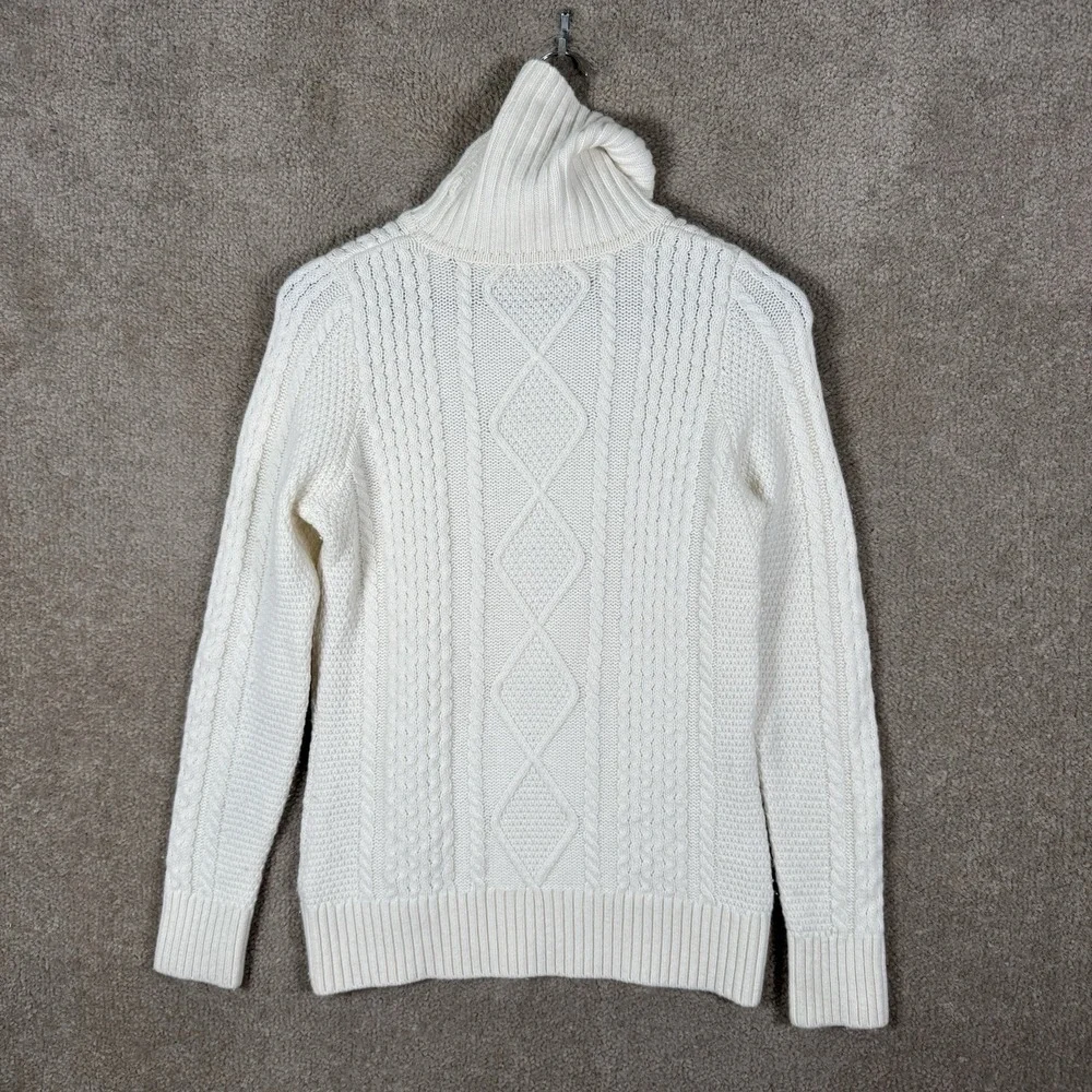 L.L. Bean Sweater Womens XS‎ Ivory Cable Knit Turtleneck Merino Wool Chunky